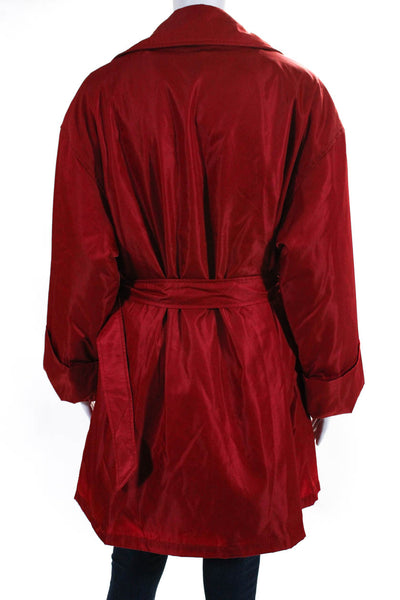 Prada Womens Tessuto Nylon Double Breasted Belted Peacoat Red Size Small