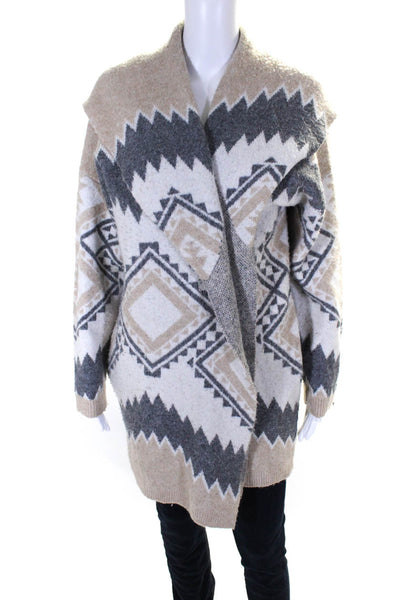 Tahari Womens Beige Printed Cowl Neck Long Sleeve Cardigan Sweater Top Size XL