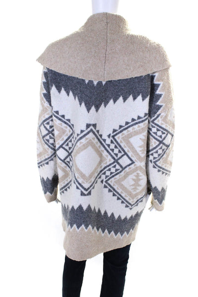 Tahari Womens Beige Printed Cowl Neck Long Sleeve Cardigan Sweater Top Size XL