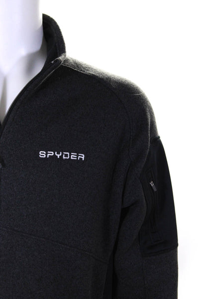 Spyder Mens Knit Turtleneck Full Zip Softshell Jacket Dark Gray Size Large