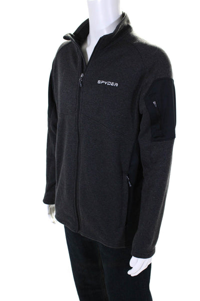 Spyder Mens Knit Turtleneck Full Zip Softshell Jacket Dark Gray Size Large