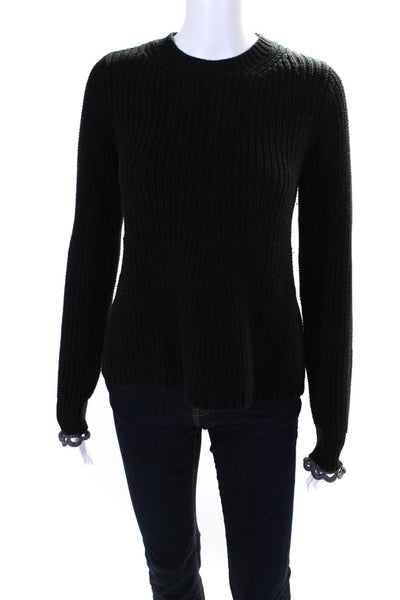 3.1 Phillip Lim Womens Pullover Ribbed Oversized Crew Neck Sweater Black Size XS