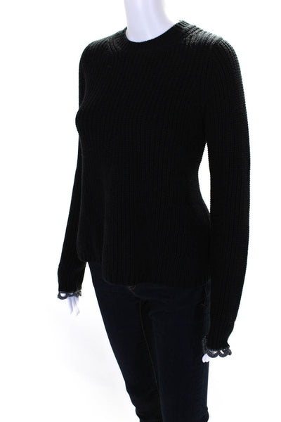 3.1 Phillip Lim Womens Pullover Ribbed Oversized Crew Neck Sweater Black Size XS