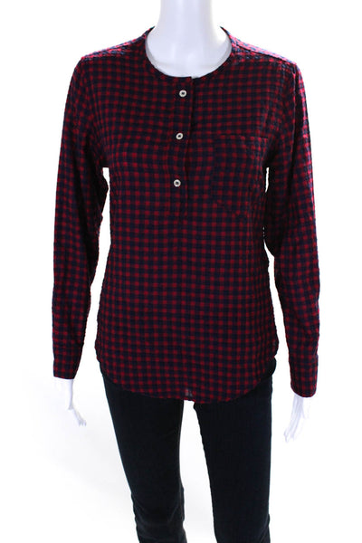 Etoile Isabel Marant Womens Half Button Gingham Shirt Red Navy Cotton Size FR 36