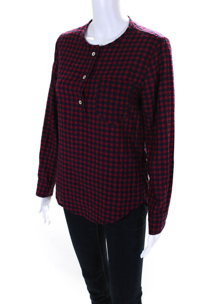 Etoile Isabel Marant Womens Half Button Gingham Shirt Red Navy Cotton Size FR 36