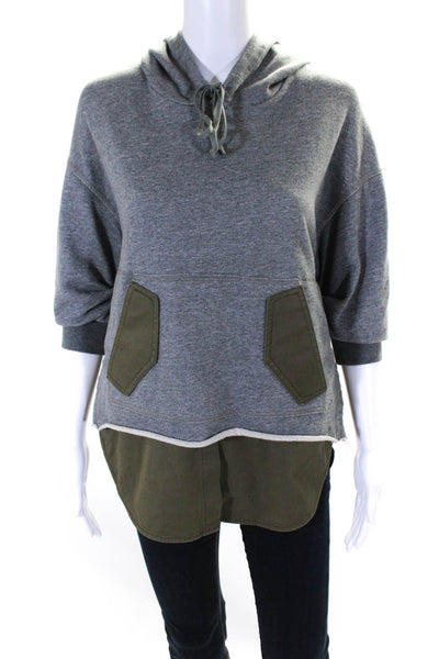 3.1 Phillip Lim Womens Half Sleeve Layered Hoodie Sweater Gray Green Size XS