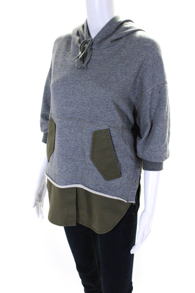 3.1 Phillip Lim Womens Half Sleeve Layered Hoodie Sweater Gray Green Size XS