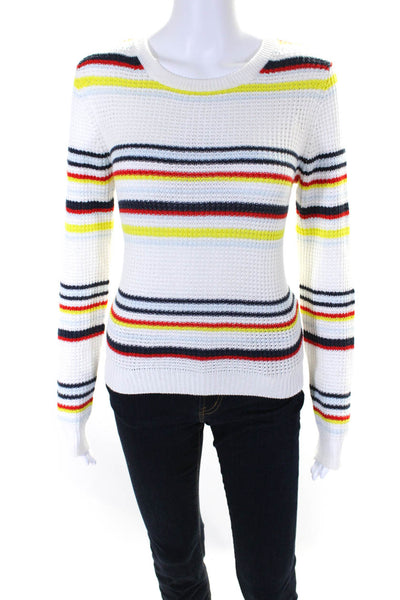 Cotton By Autumn Cashmere Womens Scoop Neck Striped Sweater White Multi Size XS