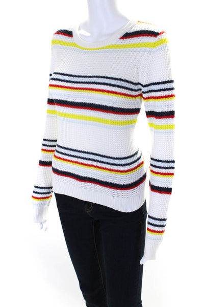 Cotton By Autumn Cashmere Womens Scoop Neck Striped Sweater White Multi Size XS