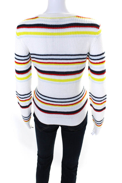 Cotton By Autumn Cashmere Womens Scoop Neck Striped Sweater White Multi Size XS