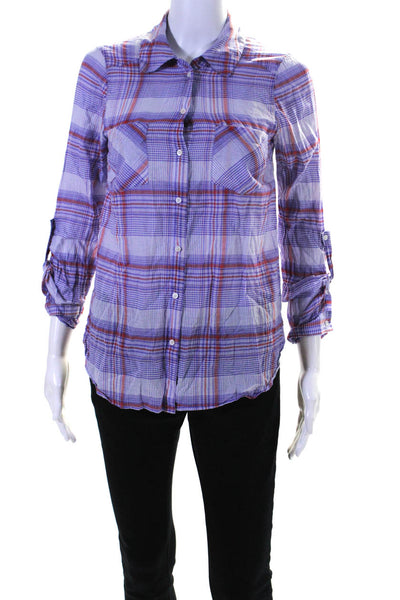 Joie Womens Cotton Long Sleeve Plaid Button Down Shirt Purple Red Size XS