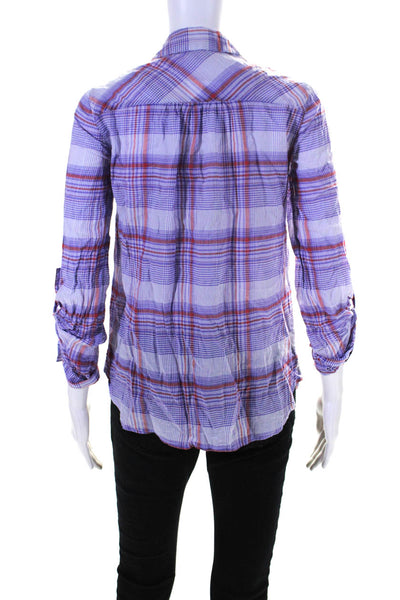 Joie Womens Cotton Long Sleeve Plaid Button Down Shirt Purple Red Size XS