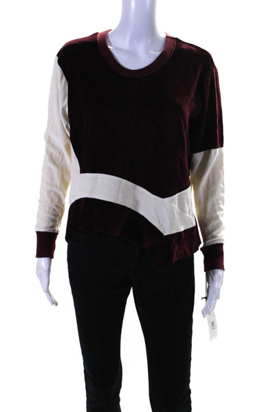 Wilt Womens velour Long Sleeve Asymmetric Colorblock Top Burgundy White Size XS