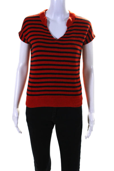 APC Womens Cotton Striped V Neck Sleeveless Knit Vest Top Red Blue Size S