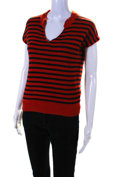 APC Womens Cotton Striped V Neck Sleeveless Knit Vest Top Red Blue Size S