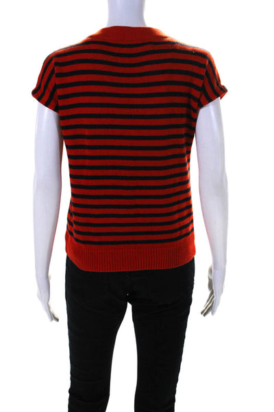 APC Womens Cotton Striped V Neck Sleeveless Knit Vest Top Red Blue Size S