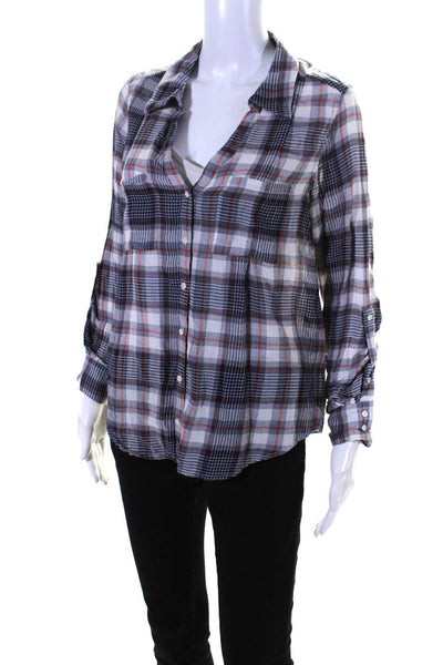 Joie Womens Cotton Long Sleeve Plaid Button Down Shirt Blue Red Size XS