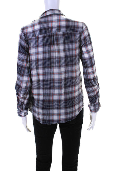 Joie Womens Cotton Long Sleeve Plaid Button Down Shirt Blue Red Size XS