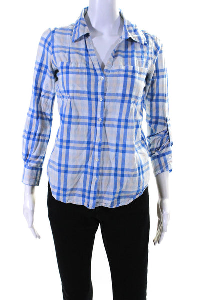 Joie Womens Cotton Long Sleeve Plaid Button Down Shirt Blue Size XXS