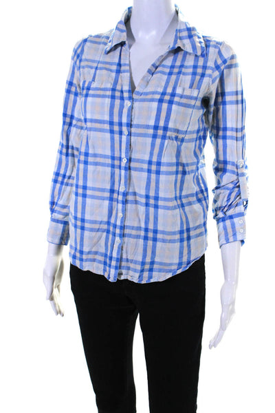 Joie Womens Cotton Long Sleeve Plaid Button Down Shirt Blue Size XXS