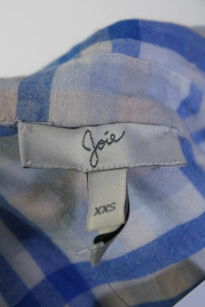 Joie Womens Cotton Long Sleeve Plaid Button Down Shirt Blue Size XXS