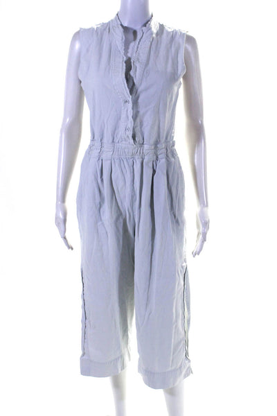 Vince Womens Sleeveless V Neck Open Back Wide Leg Jumpsuit Blue Size S