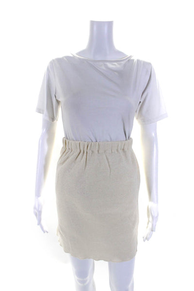 Joseph Womens Vintage Knit Knee Length A Line Skirt Cream Linen Size Small