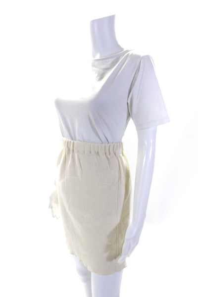 Joseph Womens Vintage Knit Knee Length A Line Skirt Cream Linen Size Small