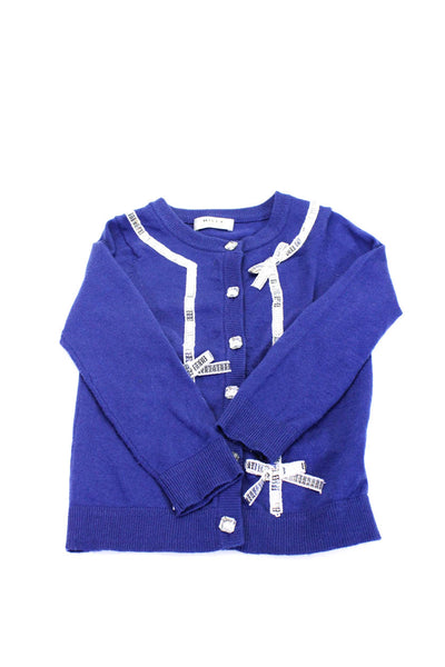 Milly Minis Childrens Girls Sequined Bow Button Cardigan Sweater Blue Size 6