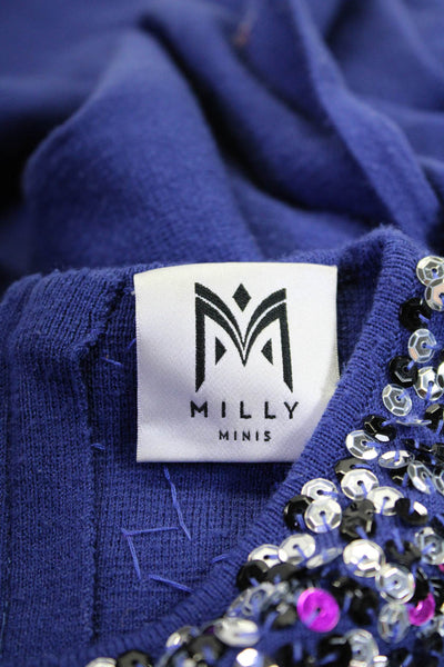 Milly Minis Womens Jeweled Long Sleeves A Line Sweater Dress Blue Size Small