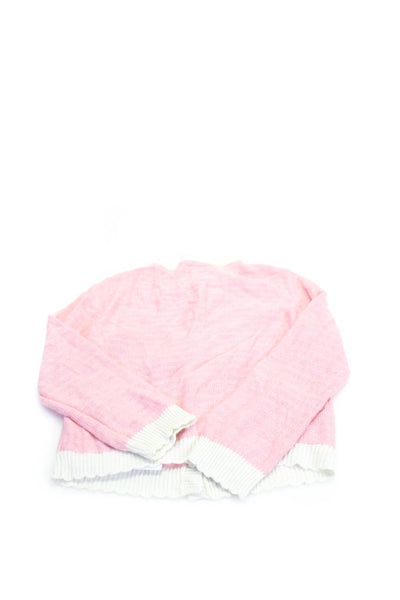 Rachel Riley Childrens Girls Bow Detail Cardigan Sweater Pink White Wool Size 8