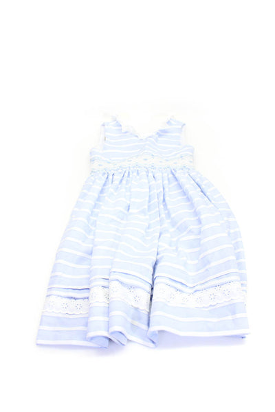 Marco & Lizzy Childrens Girls Striped Eyelet A Line Dress Blue White Cotton Size