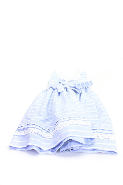 Marco & Lizzy Childrens Girls Striped Eyelet A Line Dress Blue White Cotton Size