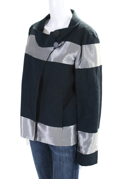 Giorgio Armani Womens Navy Silver Color Block Long Sleeve Jacket Size 10