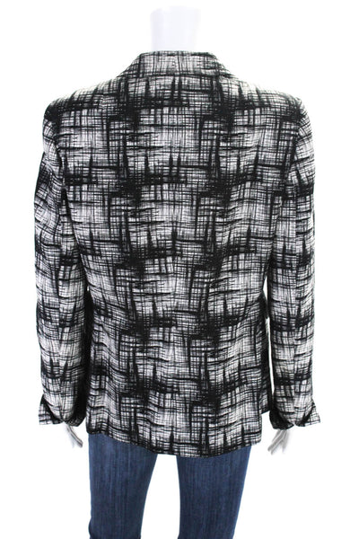 Akris Punto Womens Black Cotton Printed Two Button Long Sleeve Blazer Size 10