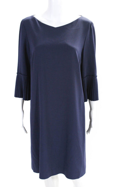 Escada Womens Navy Crew Neck Zip Back Long Sleeve A-Line Dress Size 40