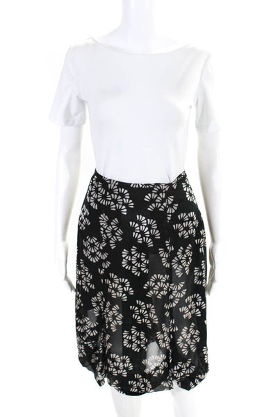 Giorgio Armani Womens Black Silk Printed Lined Knee Length A-line Skirt Size 44