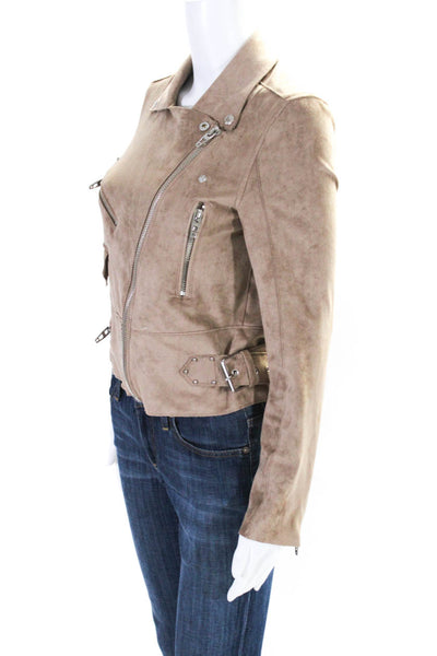 Blank NYC Womens Faux Suede Asymmetrical Moto Jacket Brown Size Extra Small