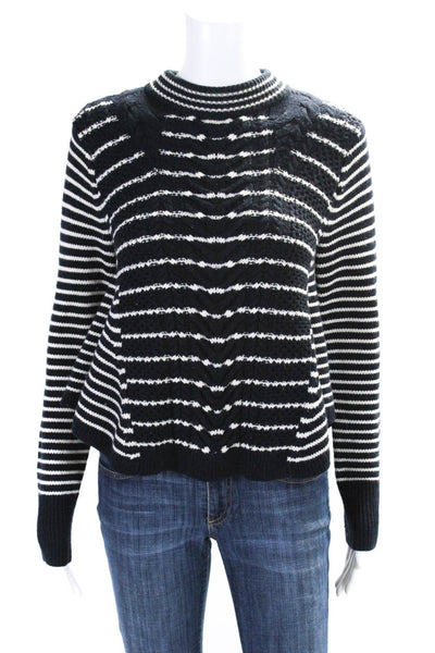 Club Monaco Womens Cable Knit Striped Swing Sweater Navy White Size Small