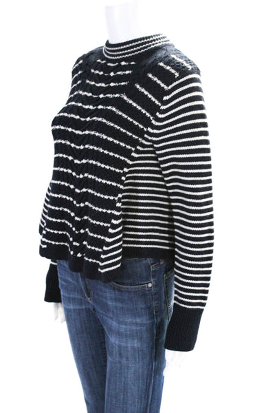 Club Monaco Womens Cable Knit Striped Swing Sweater Navy White Size Small