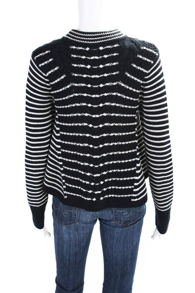 Club Monaco Womens Cable Knit Striped Swing Sweater Navy White Size Small