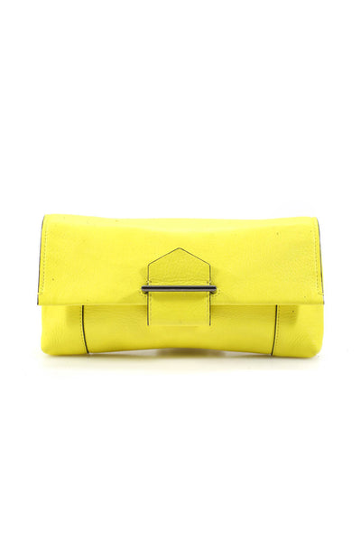 Reed Krakoff Womens Leather Flap Magnetic Clutch Handbag Yellow