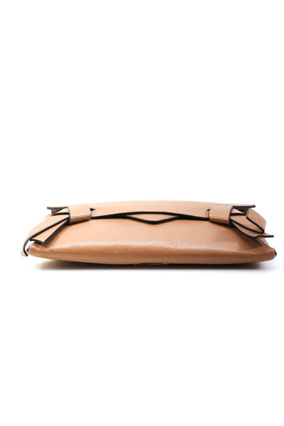 BCBGMAXAZRIA Womens Leather Magnetic Closure Knotted Envelope Clutch Beige