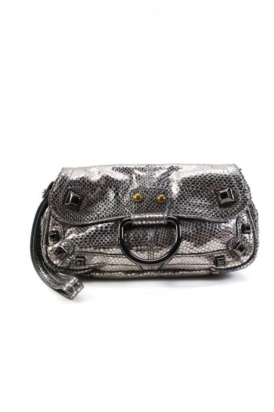 Hayden Harnett Womens Animal Print Studded Magnetic Wristlet Handbag Silver