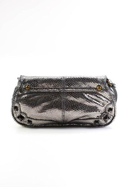 Hayden Harnett Womens Animal Print Studded Magnetic Wristlet Handbag Silver