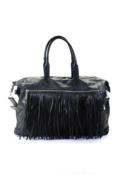 Saint Laurent Womens Leather Fringe Silver Tone Messenger Shoulder Handbag Black