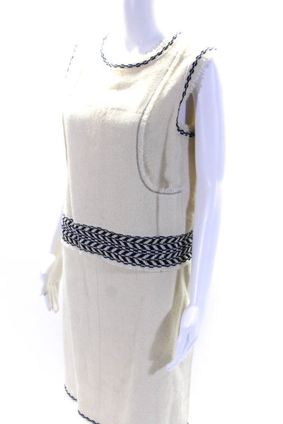 Chanel 04A Womens Sleeveless Tank Top Skirt Suit White Navy Blue Wool Size EUR 4