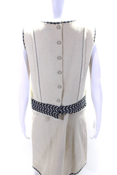 Chanel 04A Womens Sleeveless Tank Top Skirt Suit White Navy Blue Wool Size EUR 4