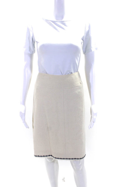 Chanel 04A Womens Sleeveless Tank Top Skirt Suit White Navy Blue Wool Size EUR 4