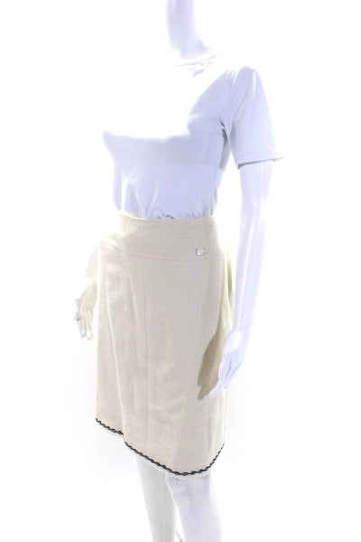 Chanel 04A Womens Sleeveless Tank Top Skirt Suit White Navy Blue Wool Size EUR 4